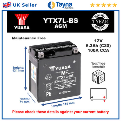 Original Yuasa YTX7L-BS High Power AGM GEL Motorrad Motorrad Batterie YTX7LBS