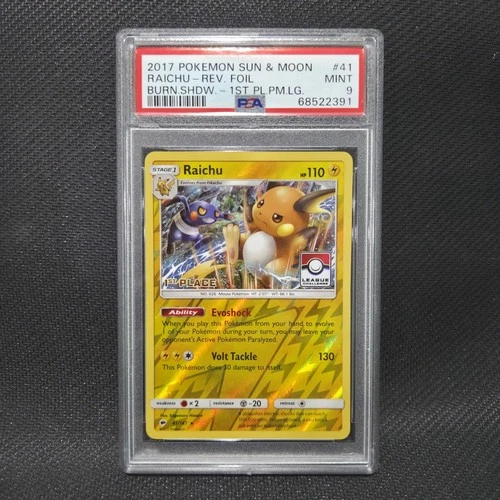 2017 Pokemon: RAICHU 41/147 - [1ST PLACE League] - [Burning Shadows] Mint PSA 9