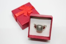 Silver Ring Square Beaded Dome Ring Size 8