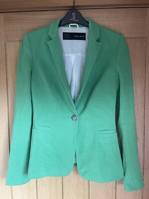  ZARA GRASS GREEN COTTON COAT JACKET BLAZER LINED SIZE XS 8 10 SUMMER SPRING 