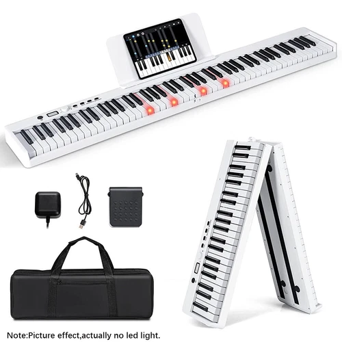 White 88 Key Electric Digital Piano Keyboard Weighted Key w/Pedal,Power Supply