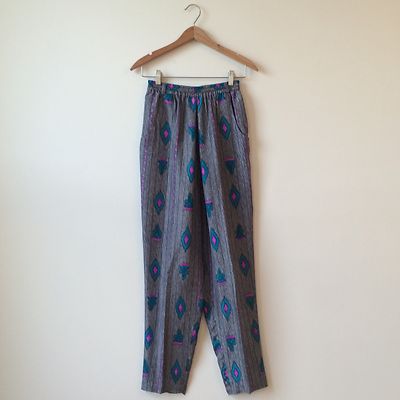 Pantalon Boho En Gaze De Soie 100% - Marque Diane Gilman - Imprimé Ikat Rayé - Taille 8 - Excellent état