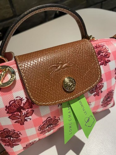 Longchamp Le Pliage XS Shoulder Bag Flower Check Pattern ( Pink / Brown ) - Picture 5 of 16