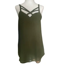 Mod Top Women’s Small Tank Strappy Sheer Lined Flowy Top Olive Green