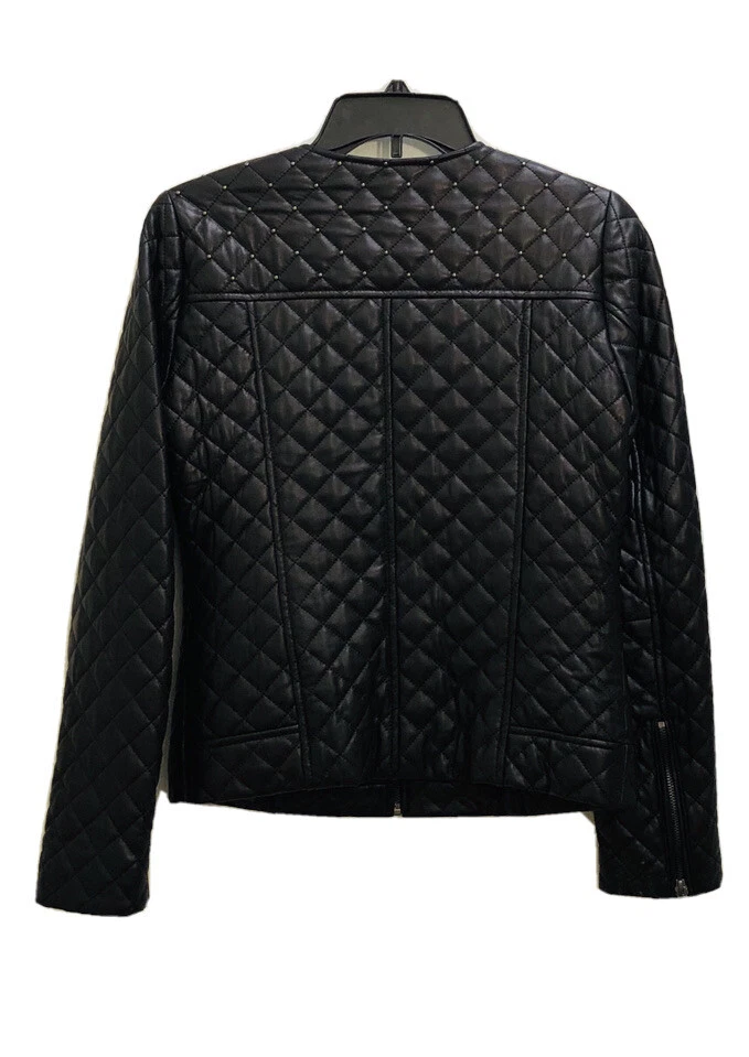 neiman marcus Quilted Stud Trim Leather Jacket NWT Size XS - Image 3 of 4