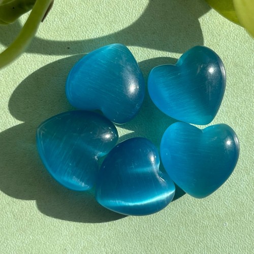 5pc Blue Cat's eye quartz Mini loving heart crystal carved gem reiki