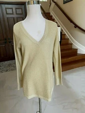 Joan Vass Gold   Metallic V Neck Sweater NWT size 0