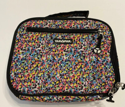 Yak Pak Zippered Lunch Box Bag Black Multi Print. 10  X 8  New