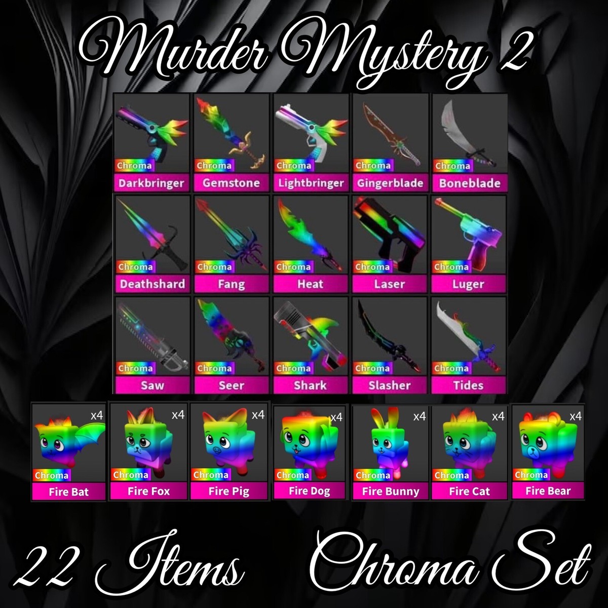Murder Mystery 2 Mm2 Chroma Set + Pets In Game Items - Very Rare