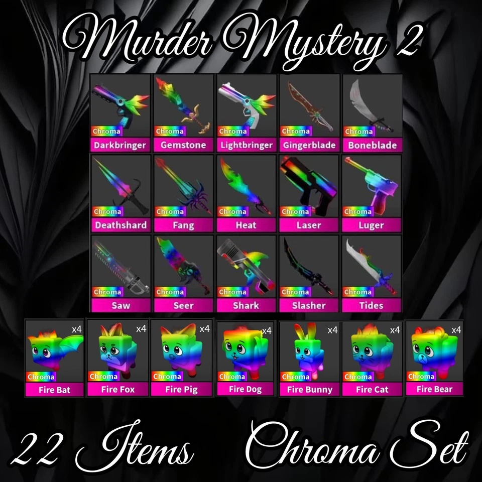 Murder Mystery 2 Mm2 Chroma Set + Pets In Game Items - Very Rare Now!