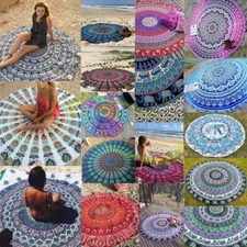 Indian Bohemian Tapestry Mandala Beach Throw Round Yoga Mat Picnic Blanket 72"
