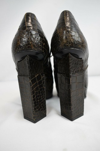 NEW FENDI Oxford Platform Crocodile Embossed Leather 39 8.5 Brown Shoes - Picture 5 of 9