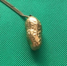 VTG 1970s Gold Plated Real Peanut Pendant, NOS 18" Chain, Jimmy Carter Era Style