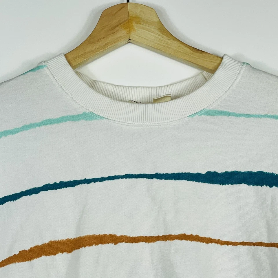 Roxy Surf Womens Junior Medium Beige Teal Stripe Cropped Sweatshirt Pullover Top - Image 2 of 4