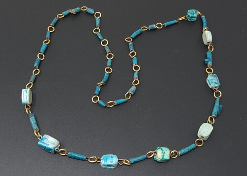 Vintage Egyptian  North Africa Blue Scarab Necklace 30"