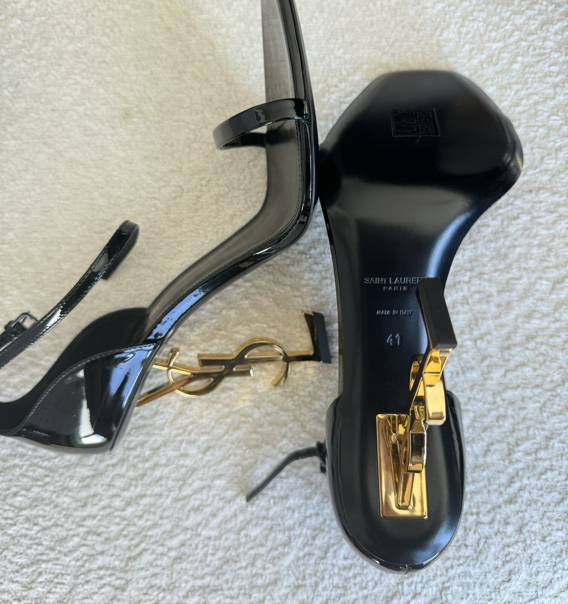 Saint Laurent Opyum Heel Sandals with Golden Hardware Black