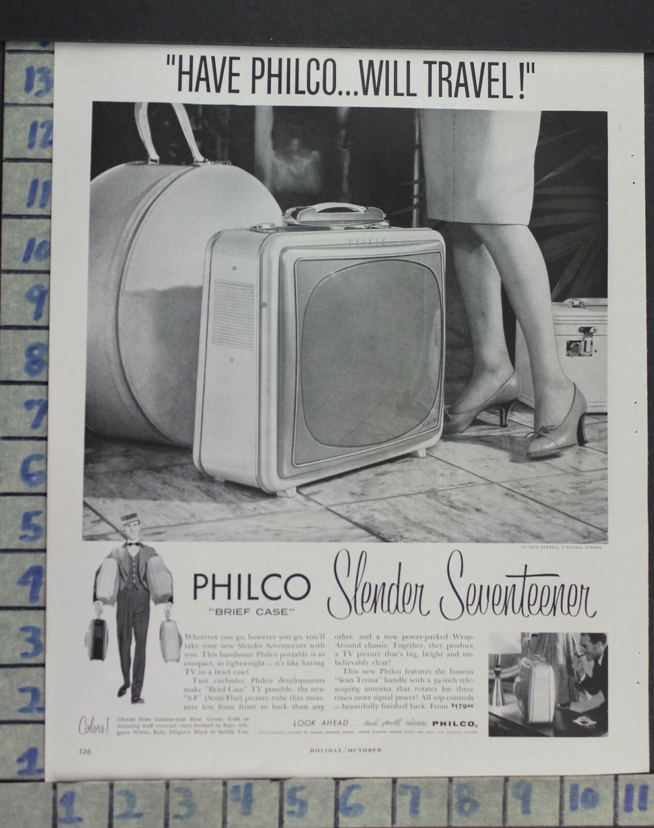 1958 PHILCO SEVENTEENER PORTABLE TV TELEVISION VINTAGE ART AD CU65