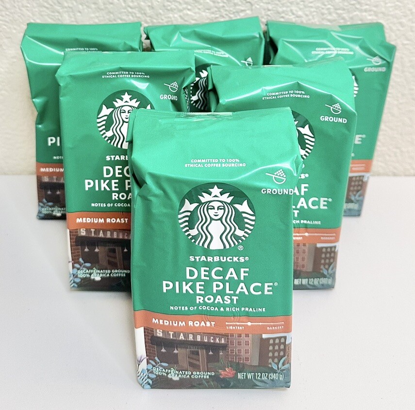 Starbucks Decaf Ground Coffee Pike Place Roast 12 oz, 6 Bags (READ