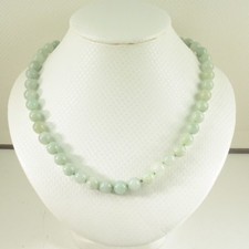 Celadon Green Jadeite Bead Necklace   Knotted with .925 Silver