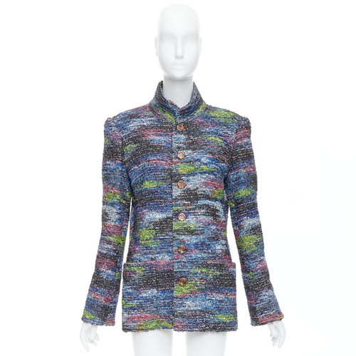 rare CHANEL 2015 Runway blue spray painted Fantasy tweed jacket FR46 - Picture 13 of 13