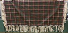 Native American Womens Shawl Army Green Red Plaid Wool Yarn Fringe 54" x 62"