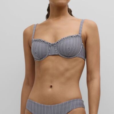 Onia Women's Blue Striped Seersucker Marilyn Bikini Top Swimwear Size XL 