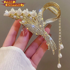 New Hair Claw Clips Pearl Chain Ear of Wheat Lily of the Valley Tassel for Women