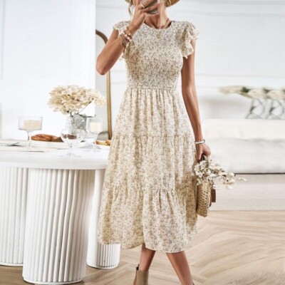open lace back dress Elegant Midi Length ruffles sleeve Twisted Wedding Guest Dresses with