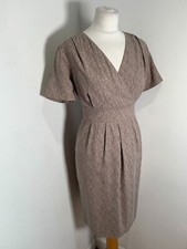 PURE Collection fixed wrap dress UK 12 VGC beige silk semi fitted