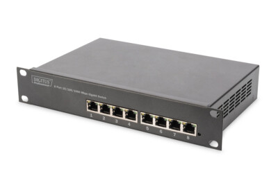 DIGITUS Professional 8 Port Netzwerk Grau 10 Zoll Gigabit Switch 5 Watt Metall 