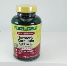 Spring Valley Ultra Strength Turmeric Curcumin Dietary Supplement, 1,500mg, 90ct