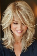 Layered Cut Blonde Wig with Bangs Human Hair Lace Front Wigs