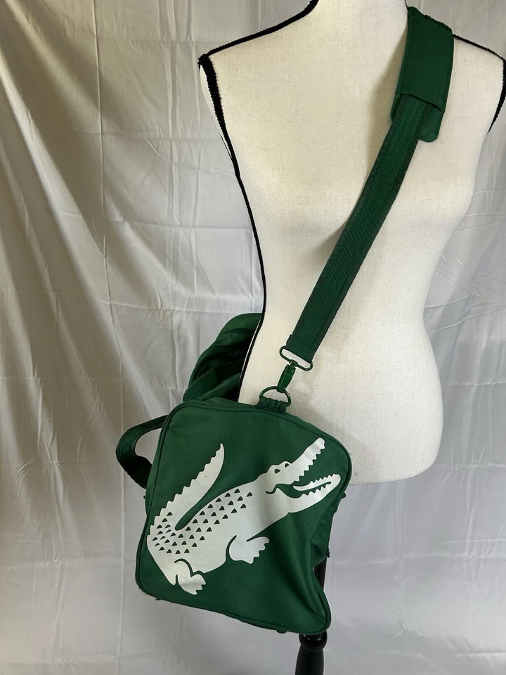  Vintage LACOSTE Parfums Promotional Duffle Bag Shoulder Strap Green 20x11x10  - Image 3 of 4