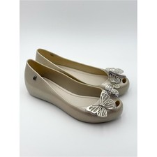 MELISSA Champagne Glitter Butterfly Peep-Toe Flats Size 5 Girl