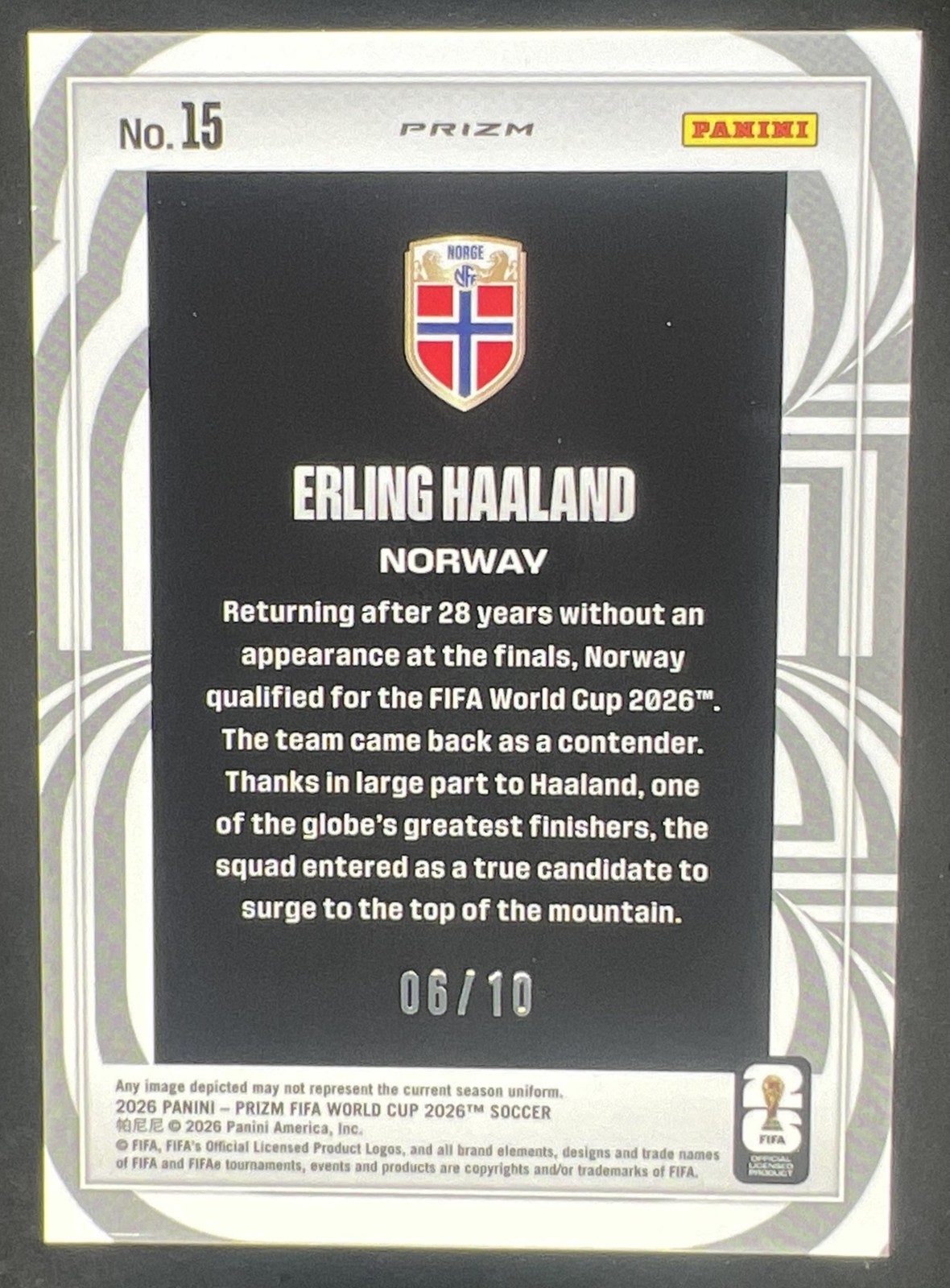 2026 Panini Prizm World Cup Erling Haaland Screamers Gold Celestial Lattice #/10 view 2