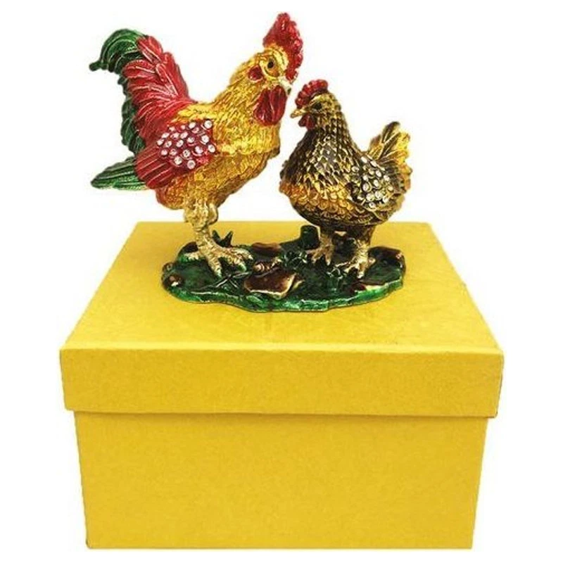 Portagioie Galline in Metallo Smaltato Scatola Portagioielli Decorativo, fotografia 9 di 9