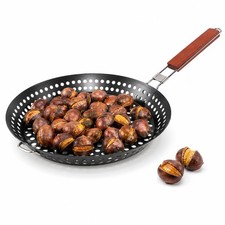 Chestnut Roaster for Fireplace – 12 Inch Nonstick Perforated Grill Pan with F...