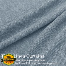Blue Linen Pinch Pleat Curtains 30" L Light Filtering Semi Sheer Short Panels