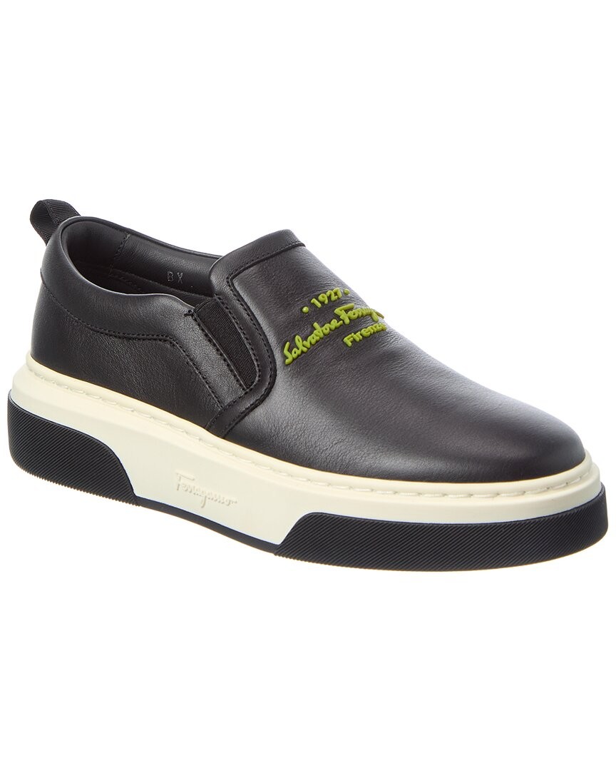 Ferragamo Cassina Leather Slip-On Sneaker Womens Black 6 47390₽