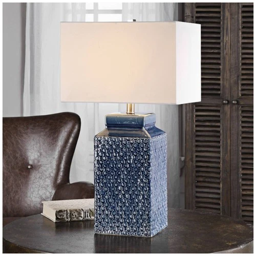 Modern Table Lamp 26 3/4" High Sapphire Blue Ceramic White Shade for Living Room - Picture 3 of 3
