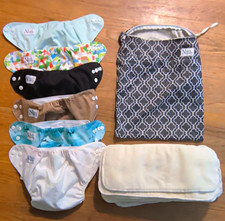 Nora's Nursery Reusable Cloth Diaper Lot 6 Covers w/ 14 Inserts Wet Bag