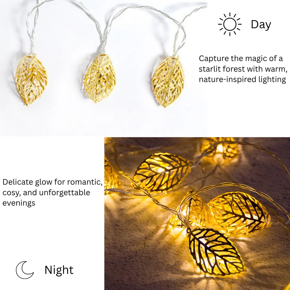 Remote Control LED Leaf Fairy Light Warm White Metal String Lights Bedroom Decor - Image 4 of 4