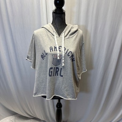 Colsie Womens Hoodie Size Large ALL AMERICAN GIRL Short Sleeve Sweatshirt Comfy