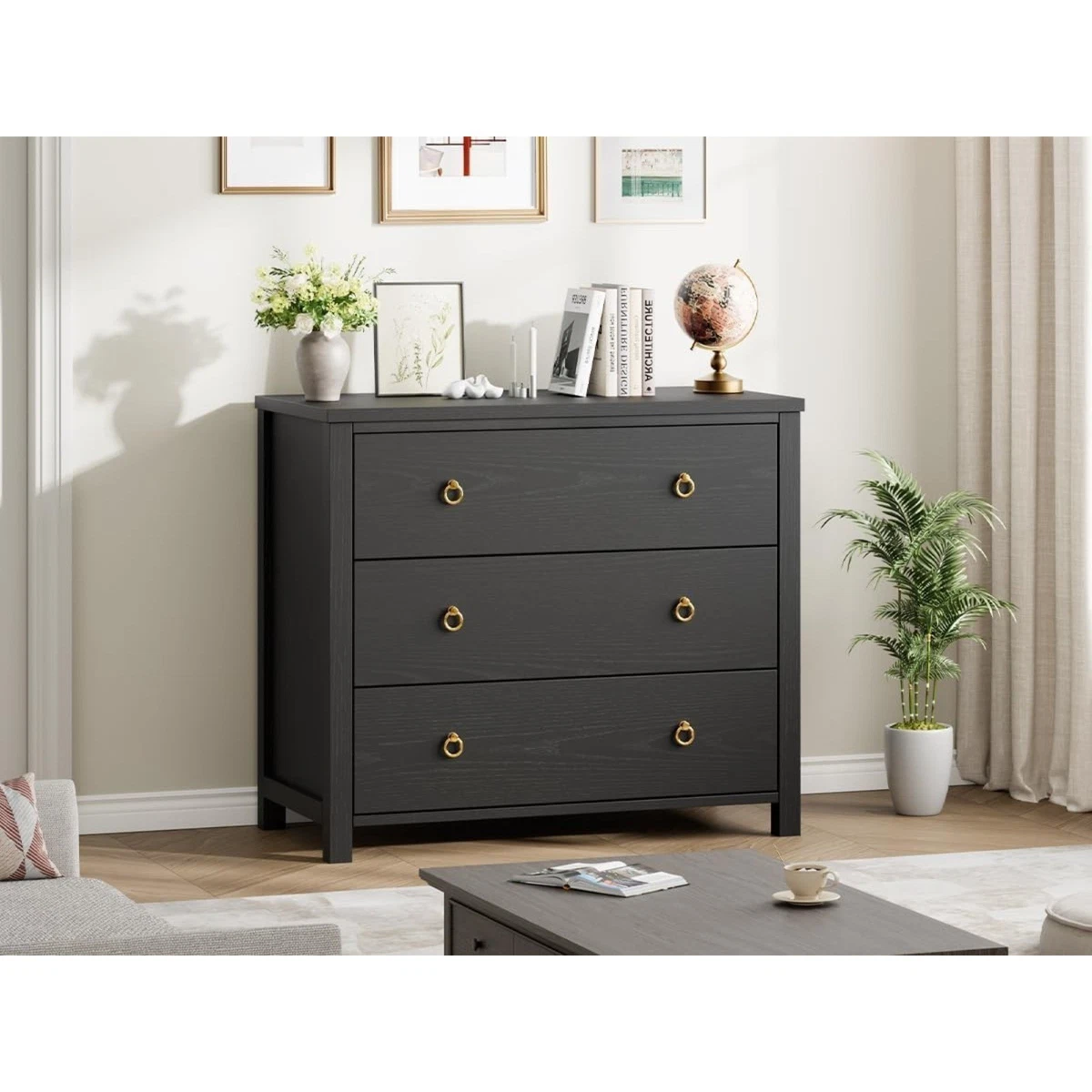 slim fit dress slacks Black Dresser with Wood Top (Delivery Available)  VillelasCo Furniture