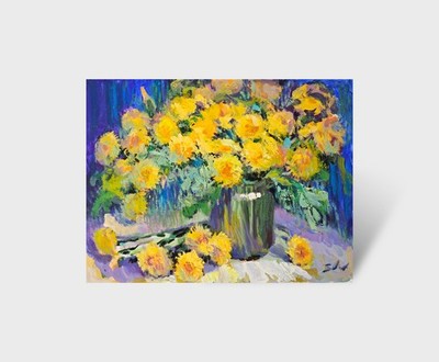 Oil painting Dandelion Ukrainian painter canvas Unframed original still life