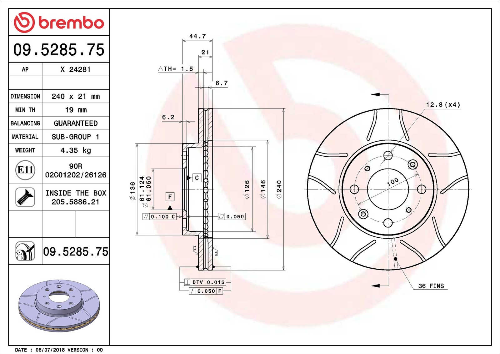 Brembo Bremsscheibe 1 Stück Größe 09 09.5285.75 - Bild 10