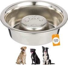 Stainless Steel Slow Feed Dog Bowl for Fast Eating Large Breed, Metal Slow Feede