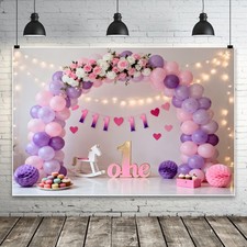 Balloon Purple Kids Baby Shower Backdrop One 1st Birthday Party Background