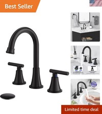 Bathroom Faucets for Sink 3 Hole, Matte Black Bathroom Sink Faucet with Pop-u...