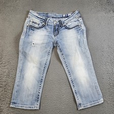 Miss Me Jeans Womens 26 Light Wash Cropped JP55014CR Embellished Distressed